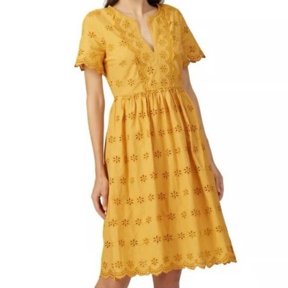 Madewell Dresses & Skirts - Madewell Mustard Yellow Eyelet Scalloped Dress, Size 0